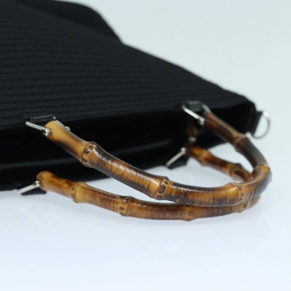 GUCCI Bamboo Hand Bag Canvas 2way Black Gold - Picture 8 of 15